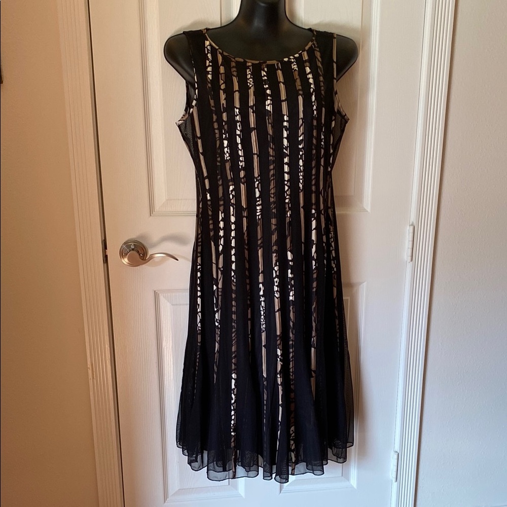 Sandra Darren Black and Silver Sequin Midi Dress